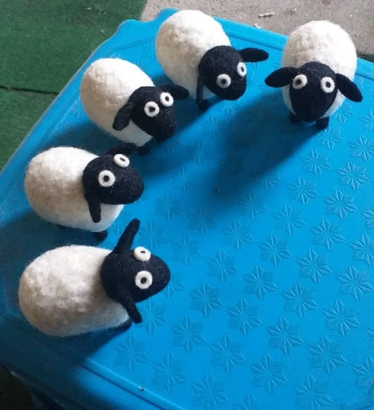 Set of 5 Handcrafted Woolen Sheep Figurines