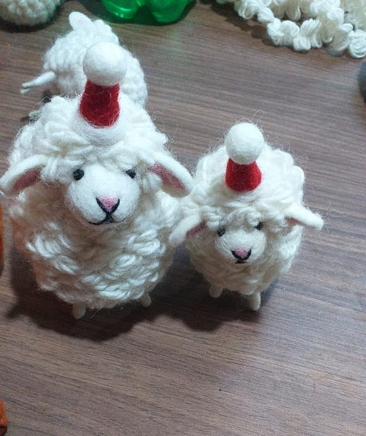 Set of 2 Handcrafted Woolen Sheep Figurines
