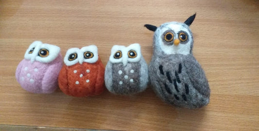 Handcrafted Woolen Owl Sculpture 7CM Set Of 4